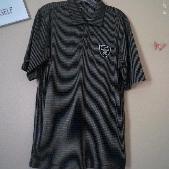 Black & White Pinstriped Raiders Polo SZ M by Antigua - Picture 1 of 8